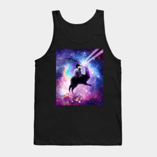 Laser Eyes Outer Space Cat Riding On Llama Unicorn Tank Top